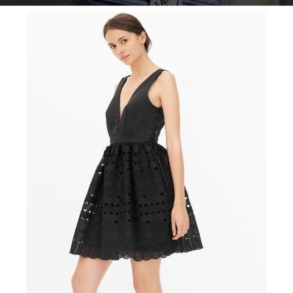 Sandro Black Lace Plunge Neckline Luminary Dress 4 - Picture 3 of 14